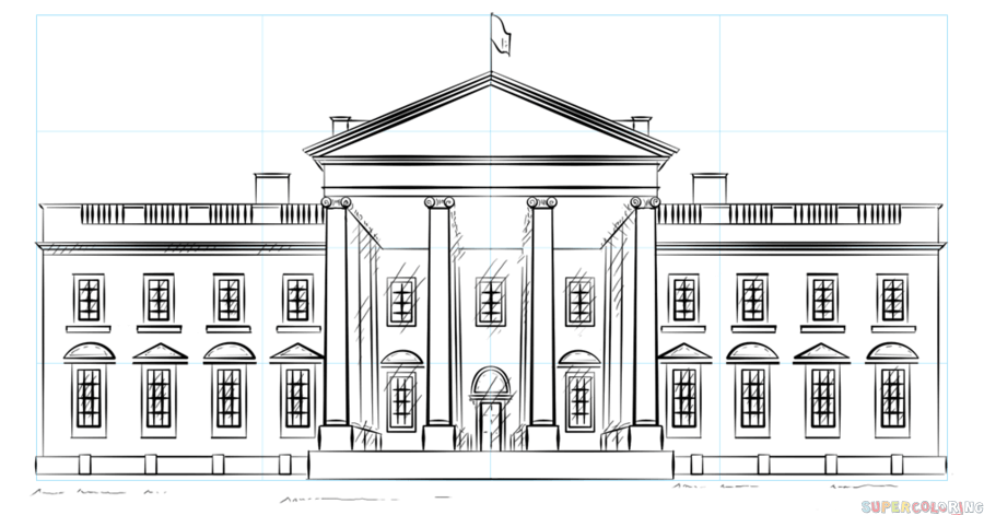 jak narysować biały dom USA krok 9