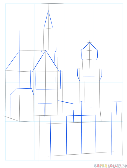 jak narysować zamek w neuschwanstein krok 2