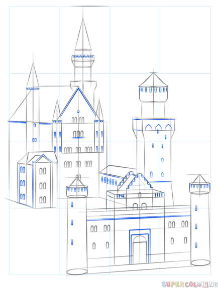 jak narysować zamek w neuschwanstein krok 6