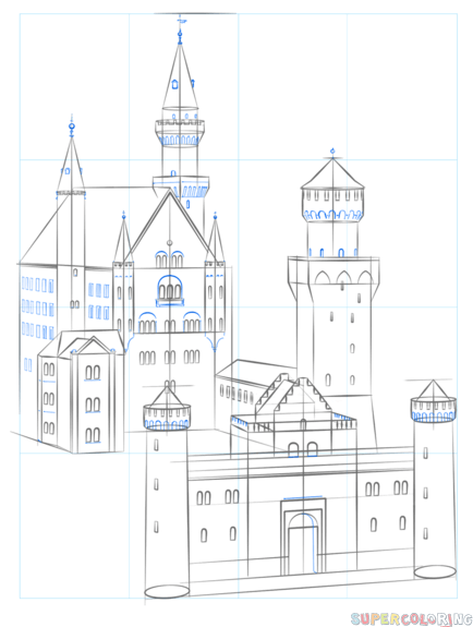 jak narysować zamek w neuschwanstein krok 7