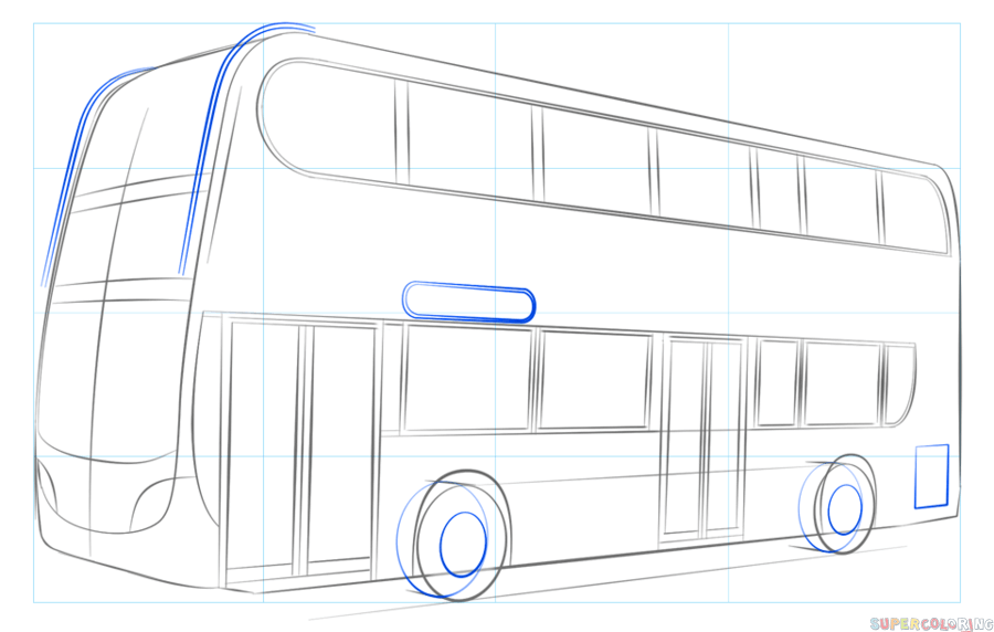jak narysować autobus piętrowy krok 6