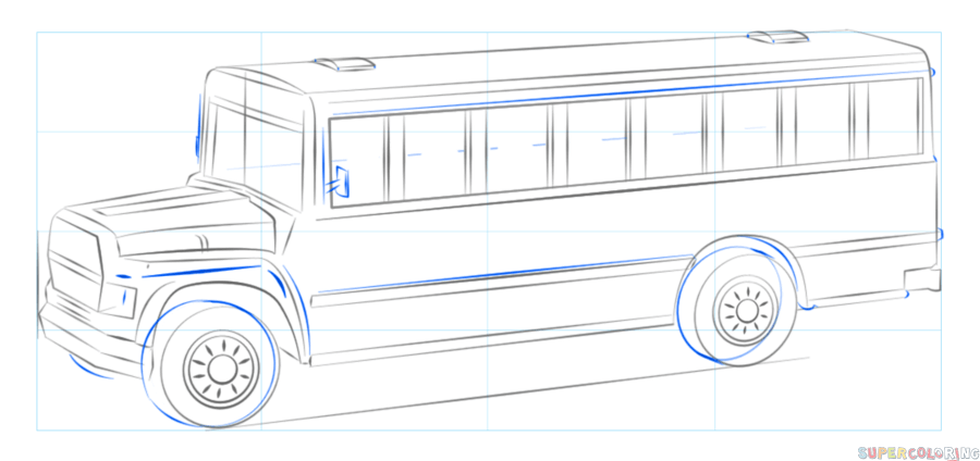 jak narysować autobus szkolny krok 9
