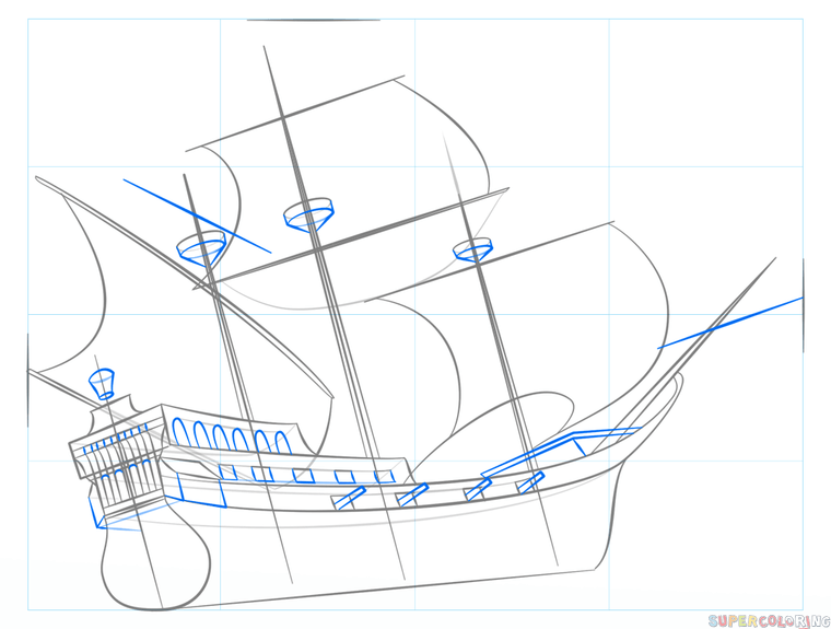 jak narysować statek piracki krok 6