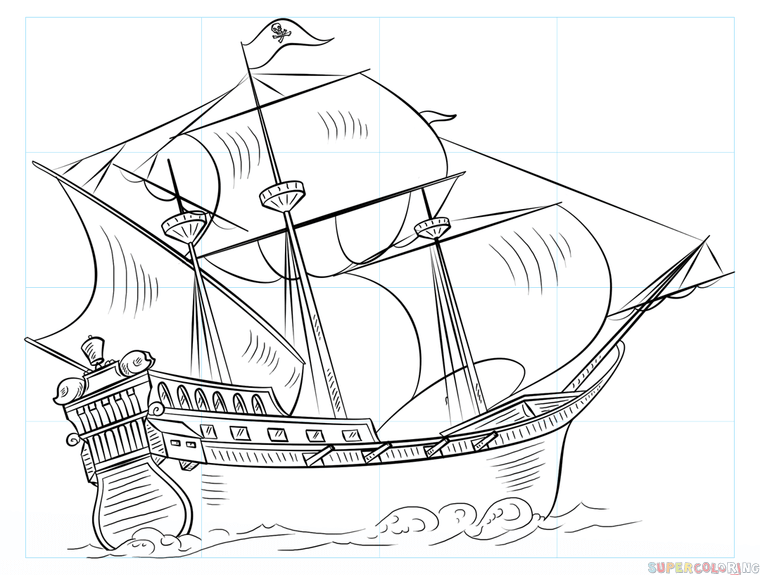 jak narysować statek piracki