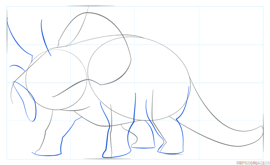 jak narysować triceratopsa krok 5